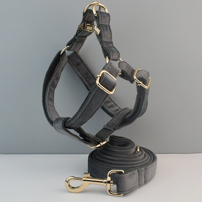 Grey Velvet Harness and Lead Set