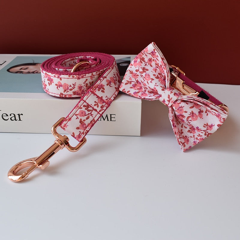 Pink Flower Collar and Lead Set