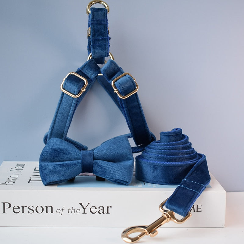 Ocean Blue Flannelette Lead and Harness Set