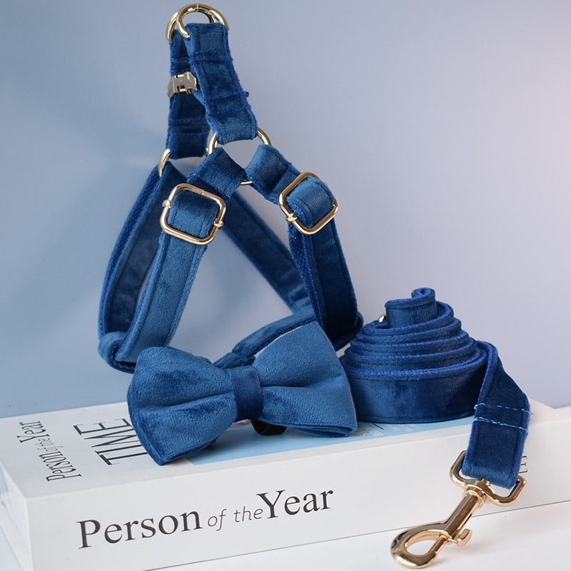 Ocean Blue Flannelette Lead and Harness Set