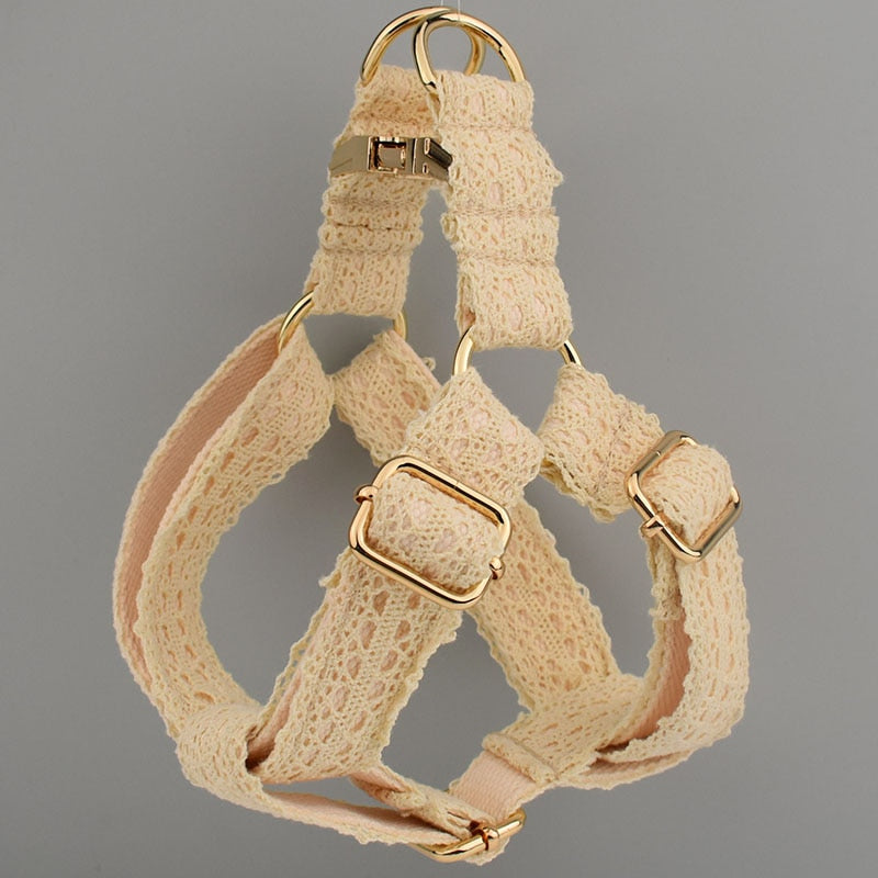 Cream lace Dog Lead and Harness Sets