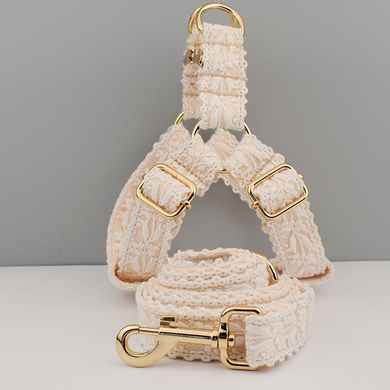 Light Cream Lace Lead and Harness Set