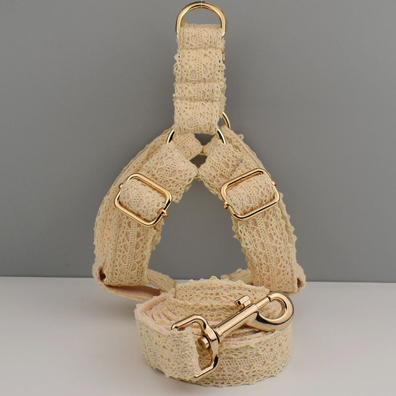 Cream lace Dog Lead and Harness Sets