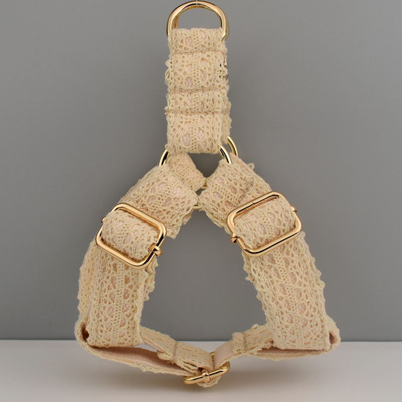 Cream lace Dog Lead and Harness Sets